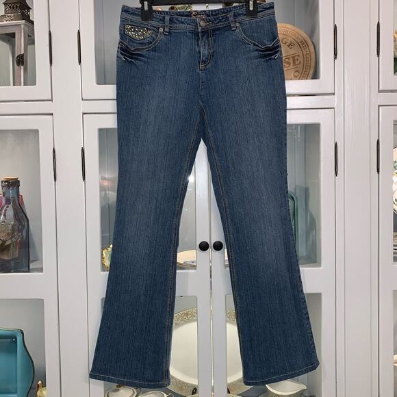 Cache Gold Embellished Contoured Jeans Sz 6 - Picture 2 of 9